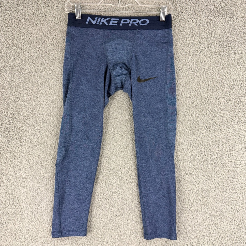Nike Pro Tights Men S Blue Dri-FIT Compression 3/4 Leggings Running Training Gym